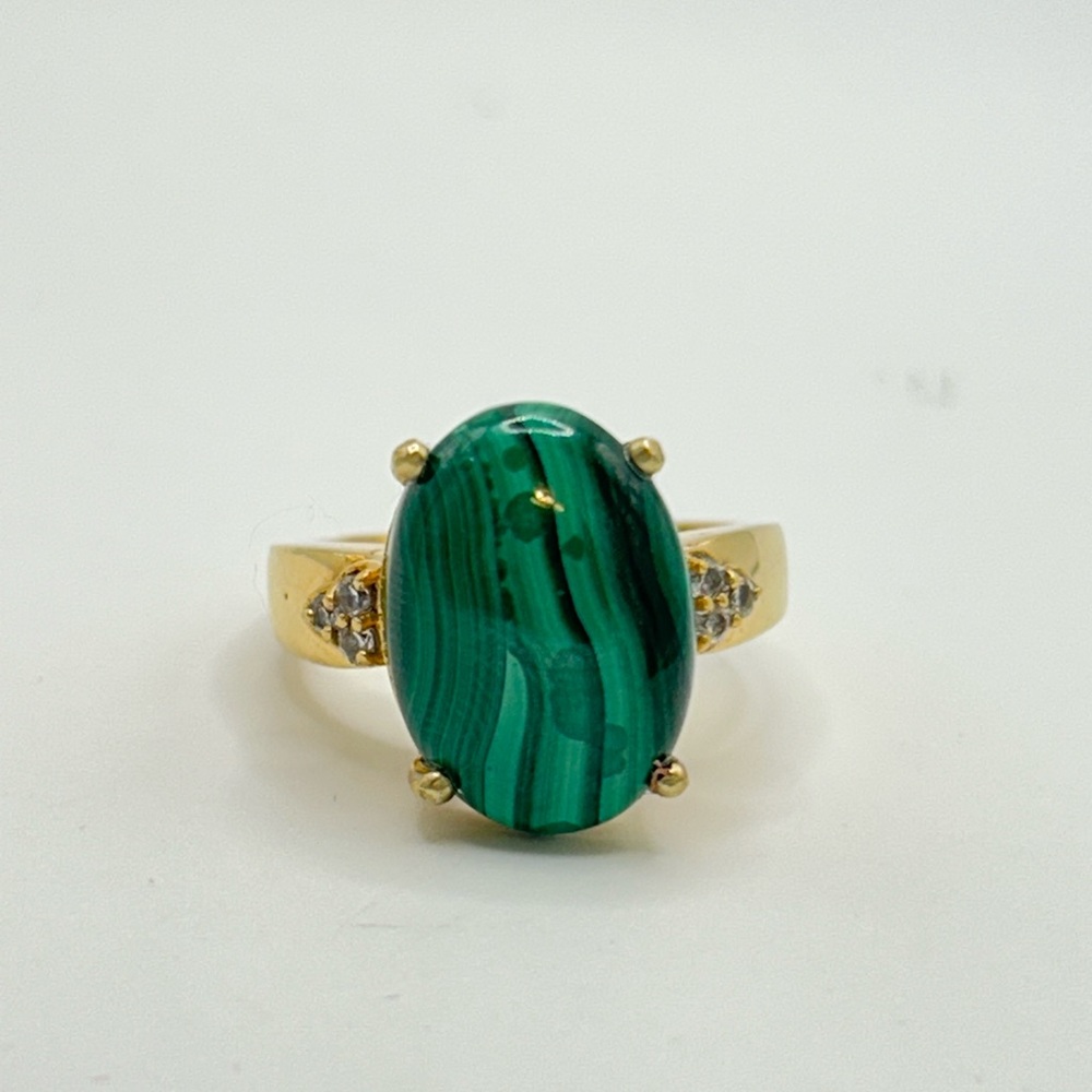 Malachite and White Sapphire Ring; Size 10; GdB